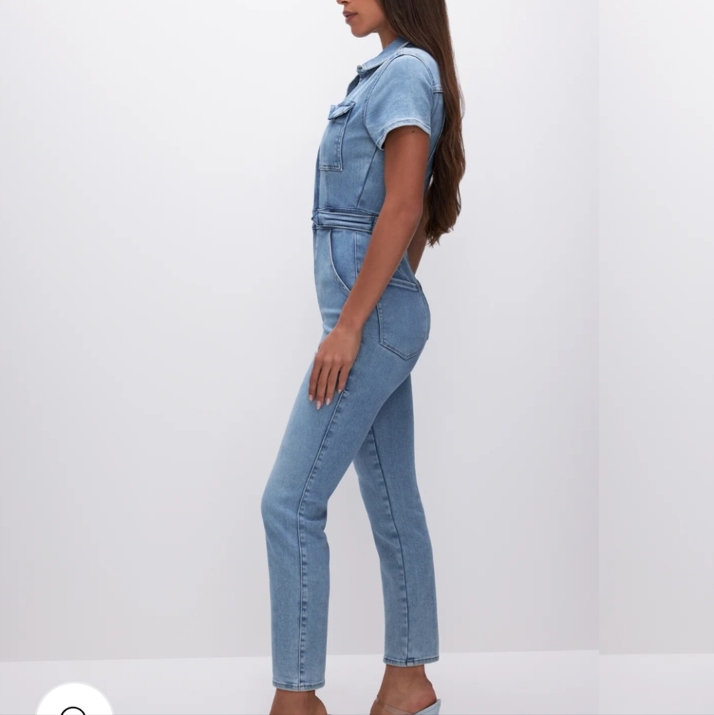 Good American Fit for Success Jean Denim Fitted Jumpsuit 28" $169 Size XS 2 - Picture 2 of 7